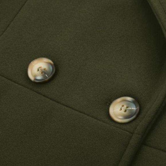 Women's Pea Coat Double Breasted A Line Long Trench Coat with Pockets - Green - Picture 3 of 7